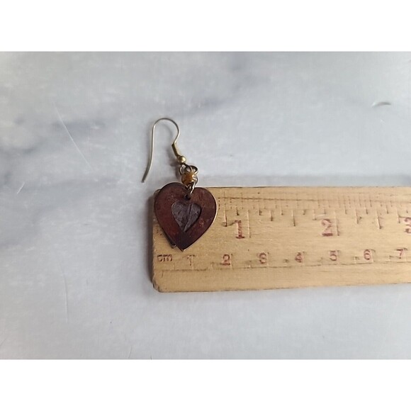 Two Tone Metal Heart Shaped Dangling Pierced Earrings Vintage - Picture 9 of 10